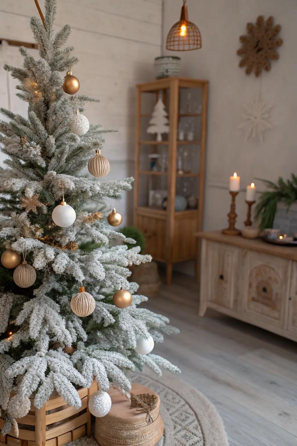 Nordic simplicity shines with timber and ivory decorations.