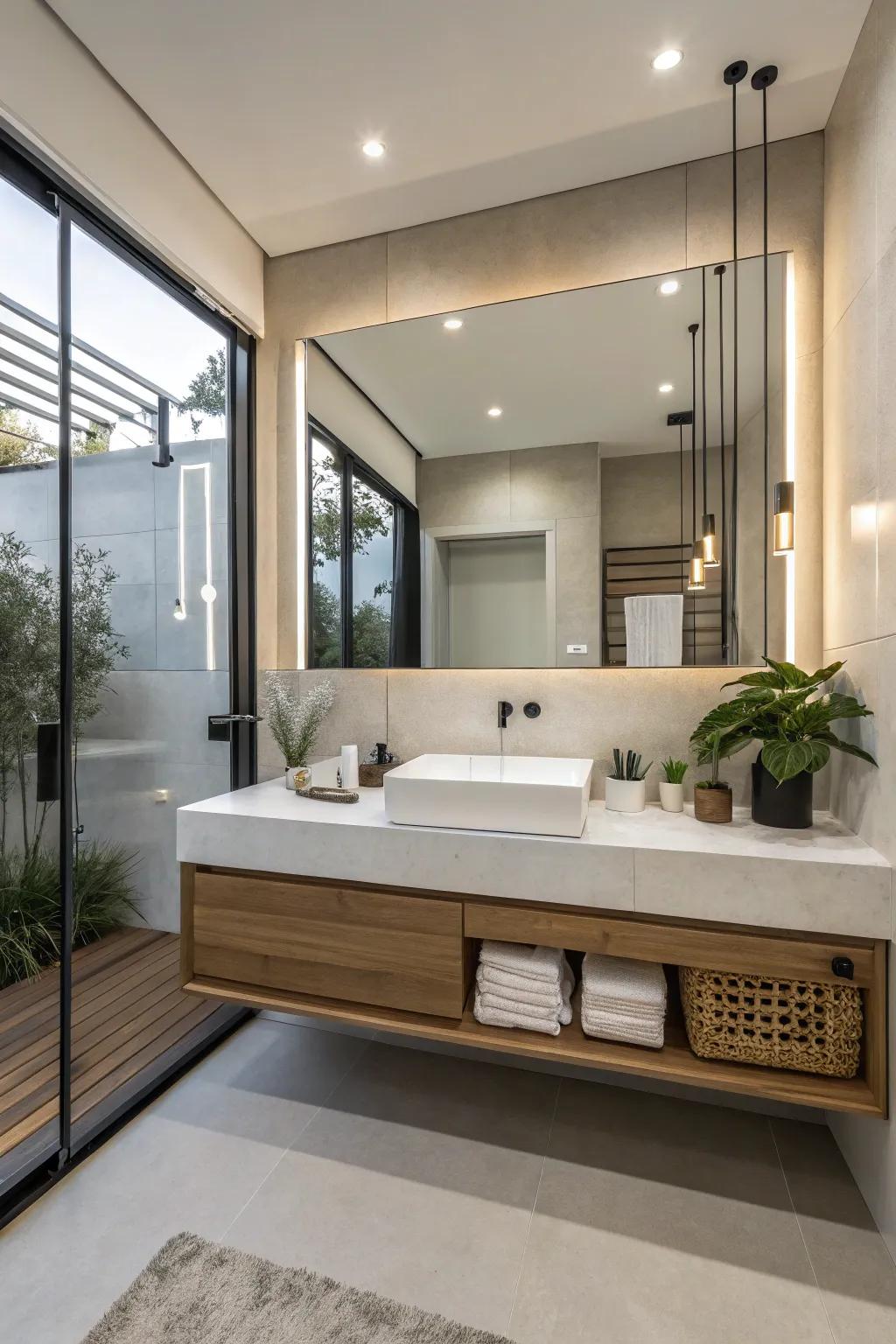 A floating vanity adds a modern vibe and makes the space feel open.