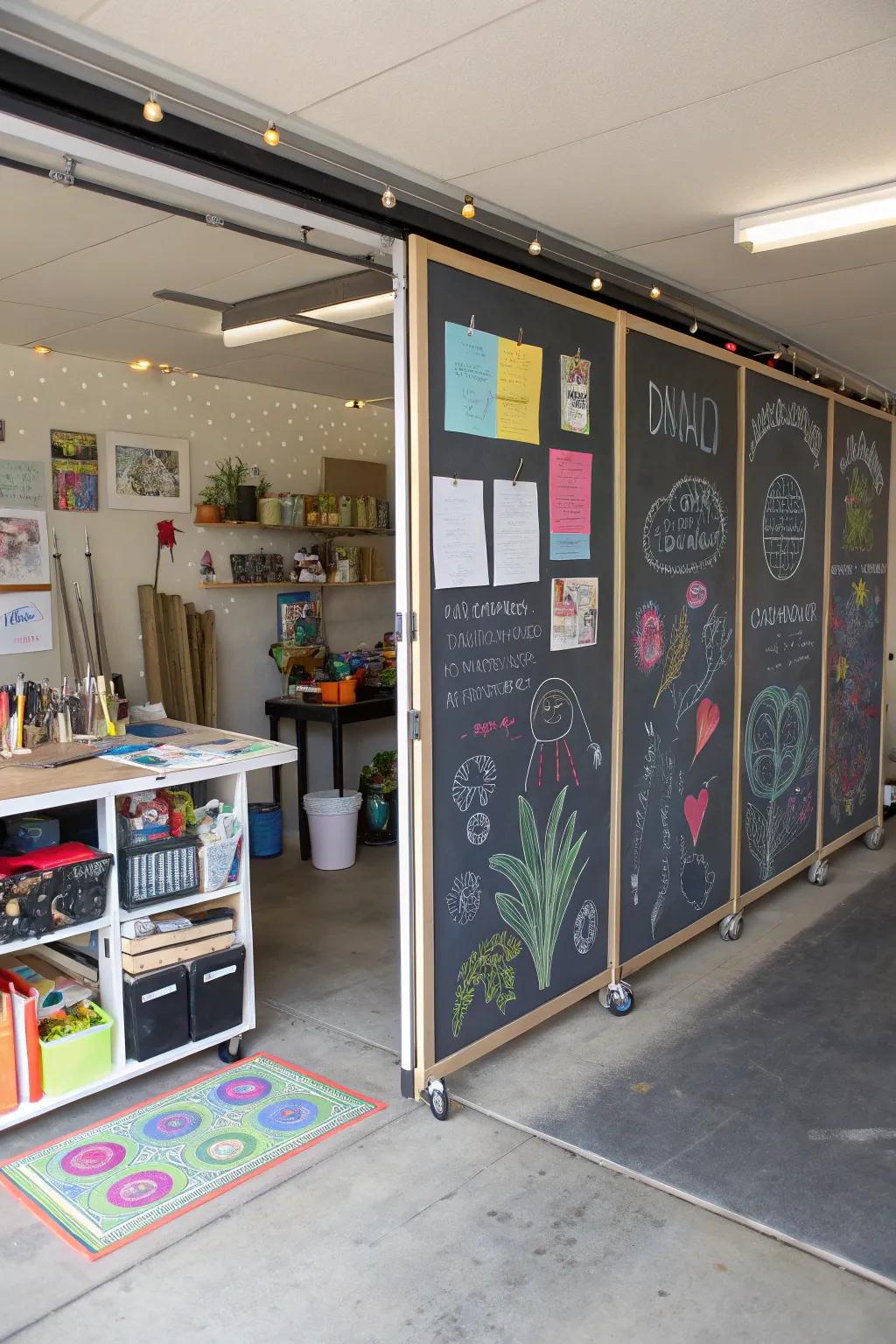 Wheeled writing-board walls offer a creative and functional partition.