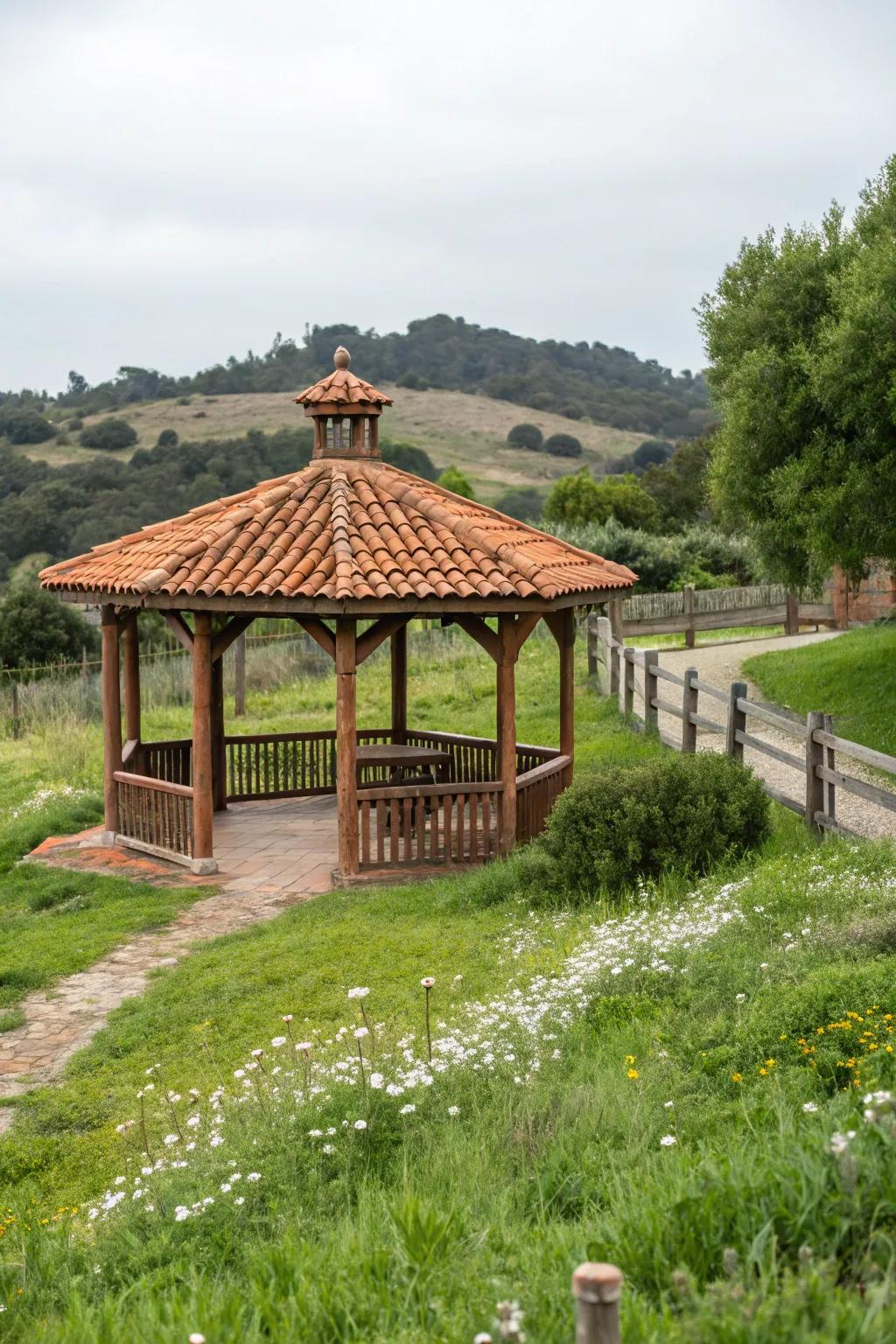 Baked clay bricks deliver an earthy, warm touch that complements outdoor environments.