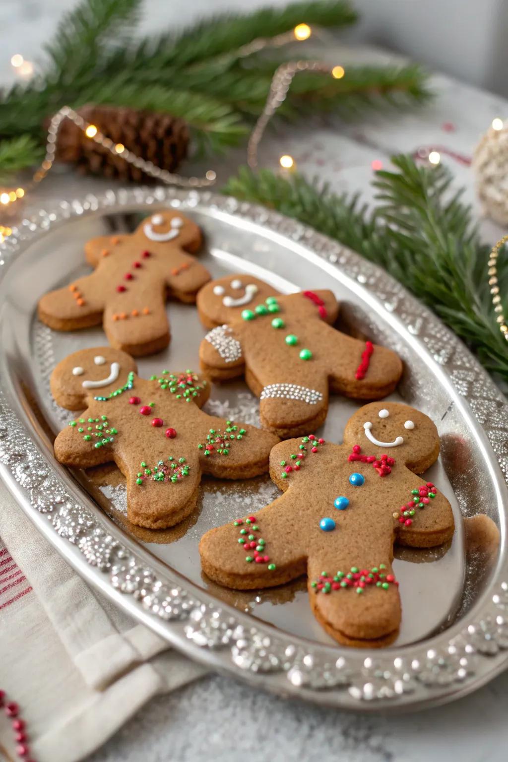 Gingerbread figures shimmering with consumable glimmer for a hint of holiday glam.