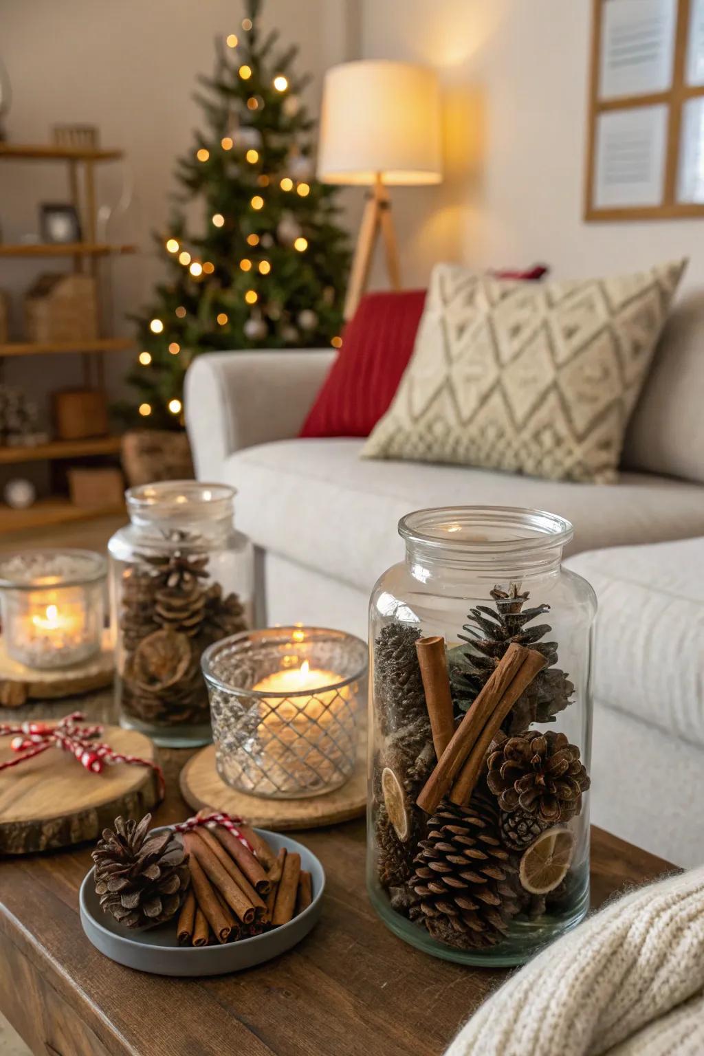 Rustic containers imbue locations using a celebratory festive spirit.