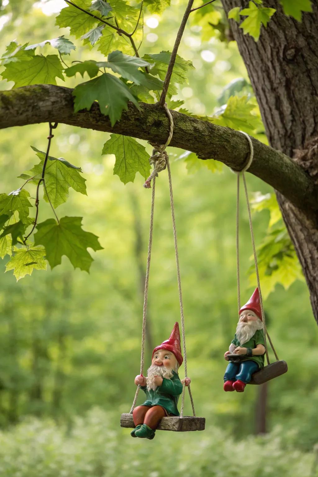 A jovial gnome soaring place infuses vitality into the garden.