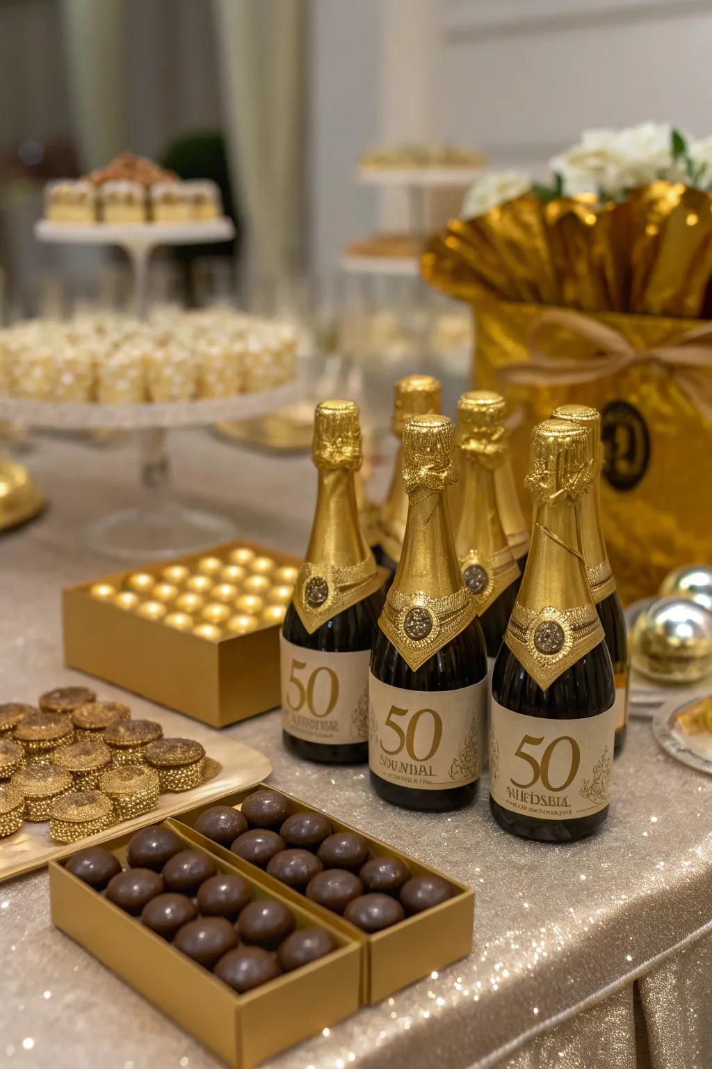 Party mementos inspired by gold present a sweet appreciation to the guests.
