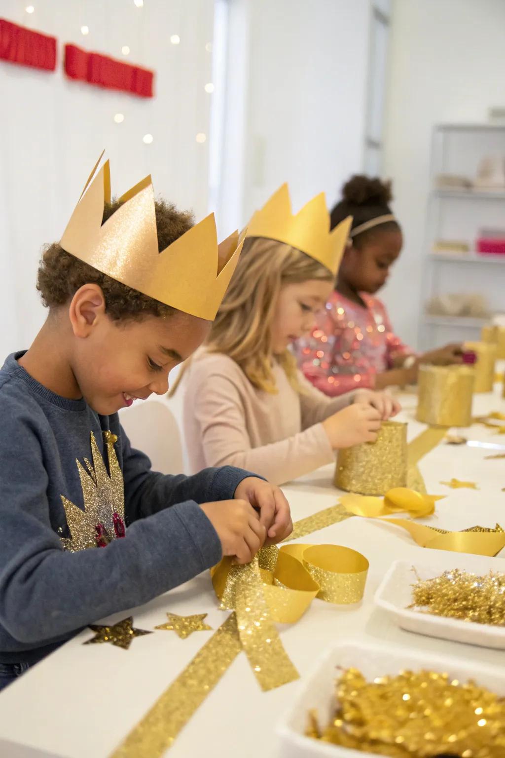 Crafty fun with a gilded headwear-making station.
