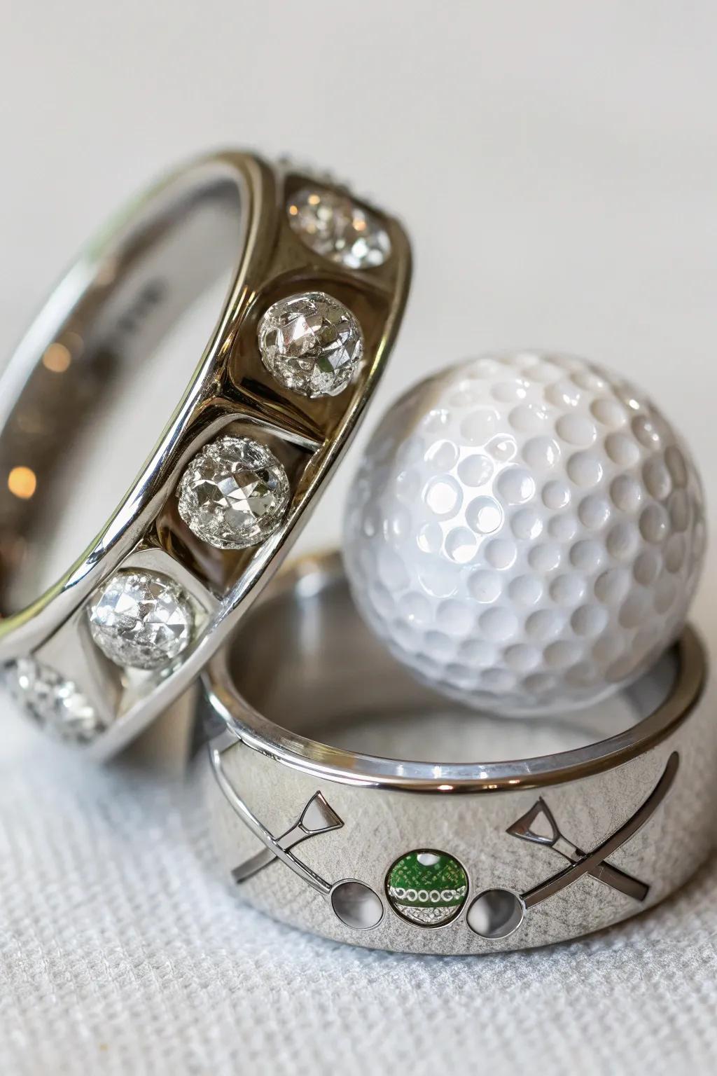 Golf-inspired wedding bands add a personal touch to your nuptials.