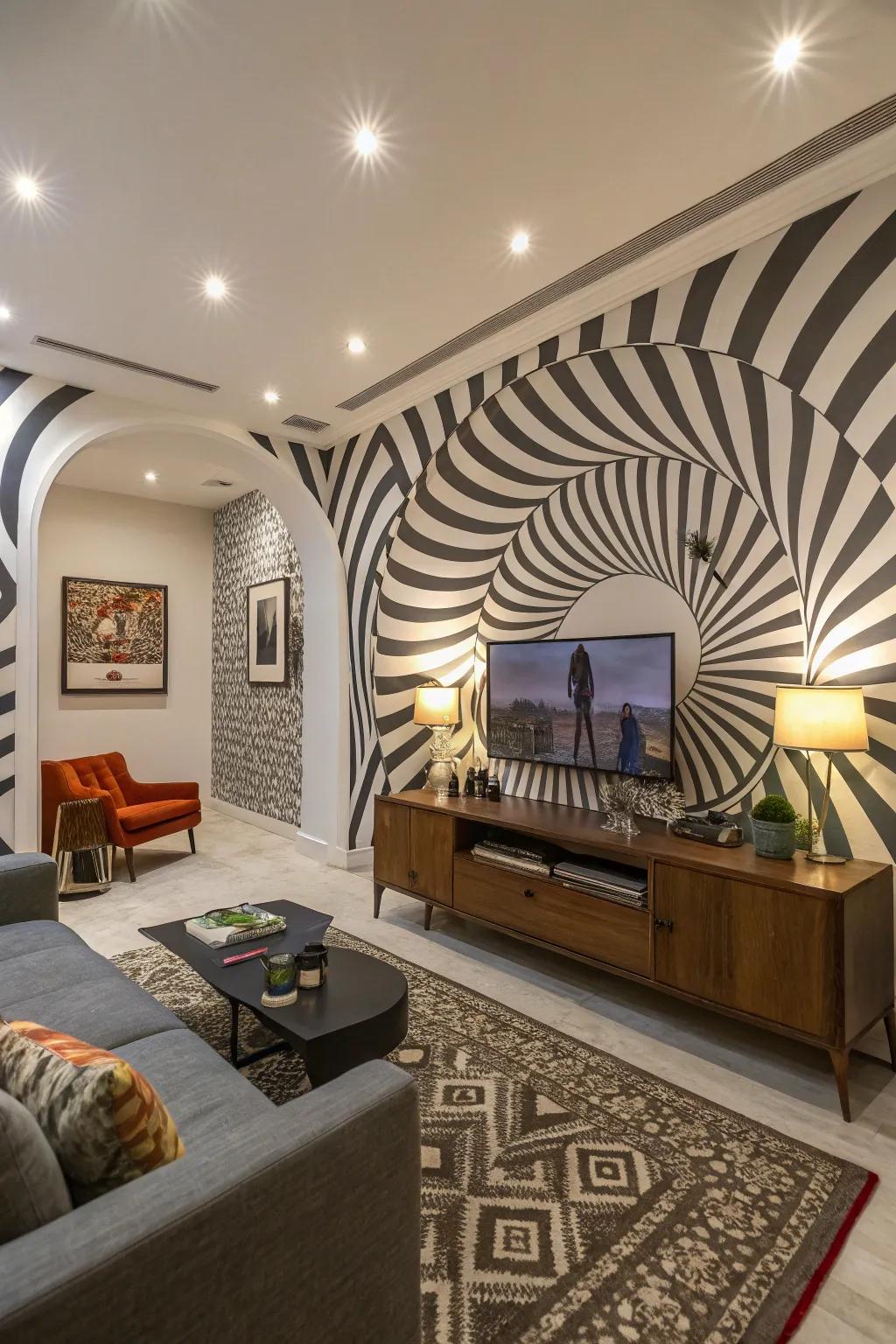 Optical illusion artwork serves as a visual delight and a conversation starter.