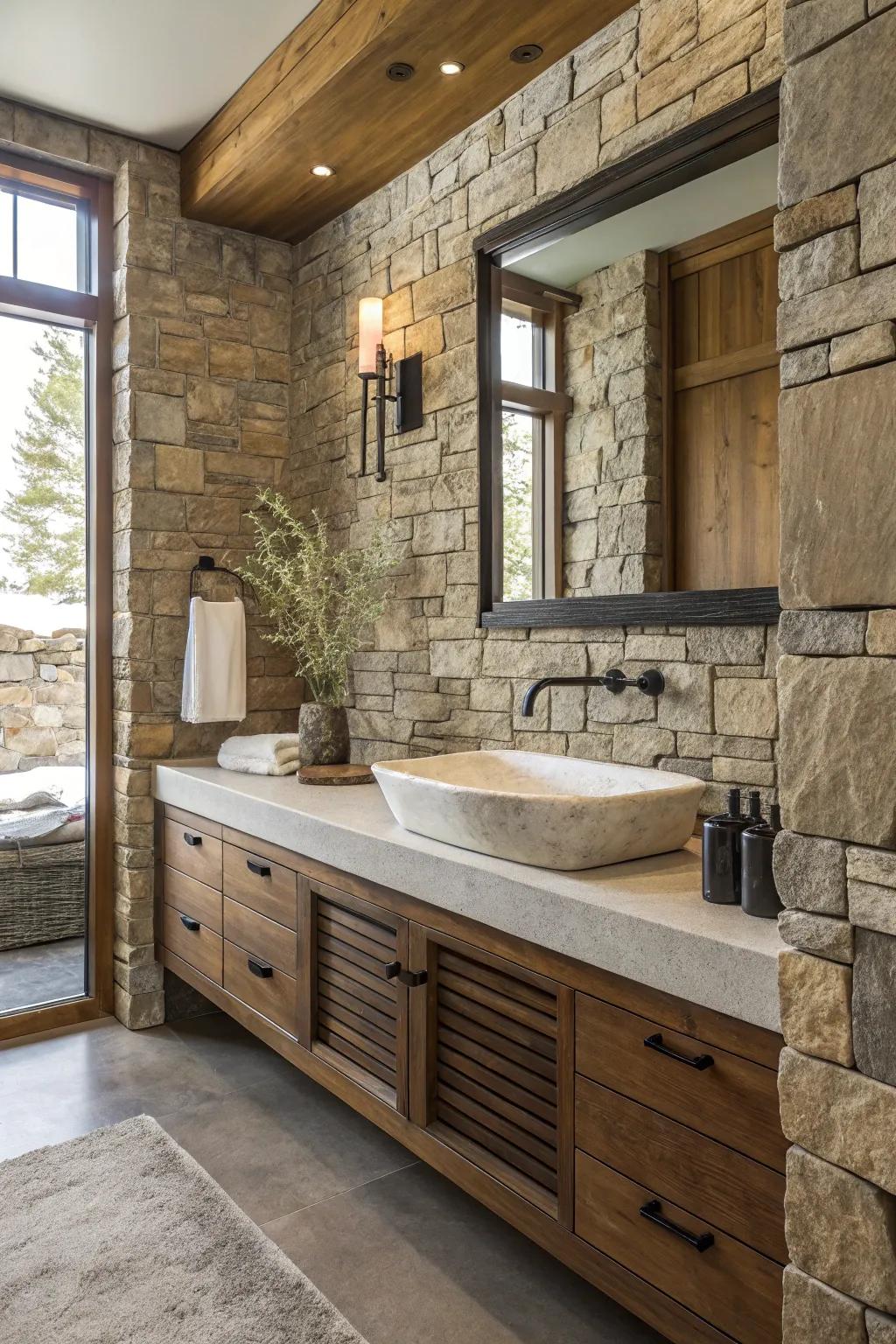 Layered textures add depth and richness to the gothic bathroom.