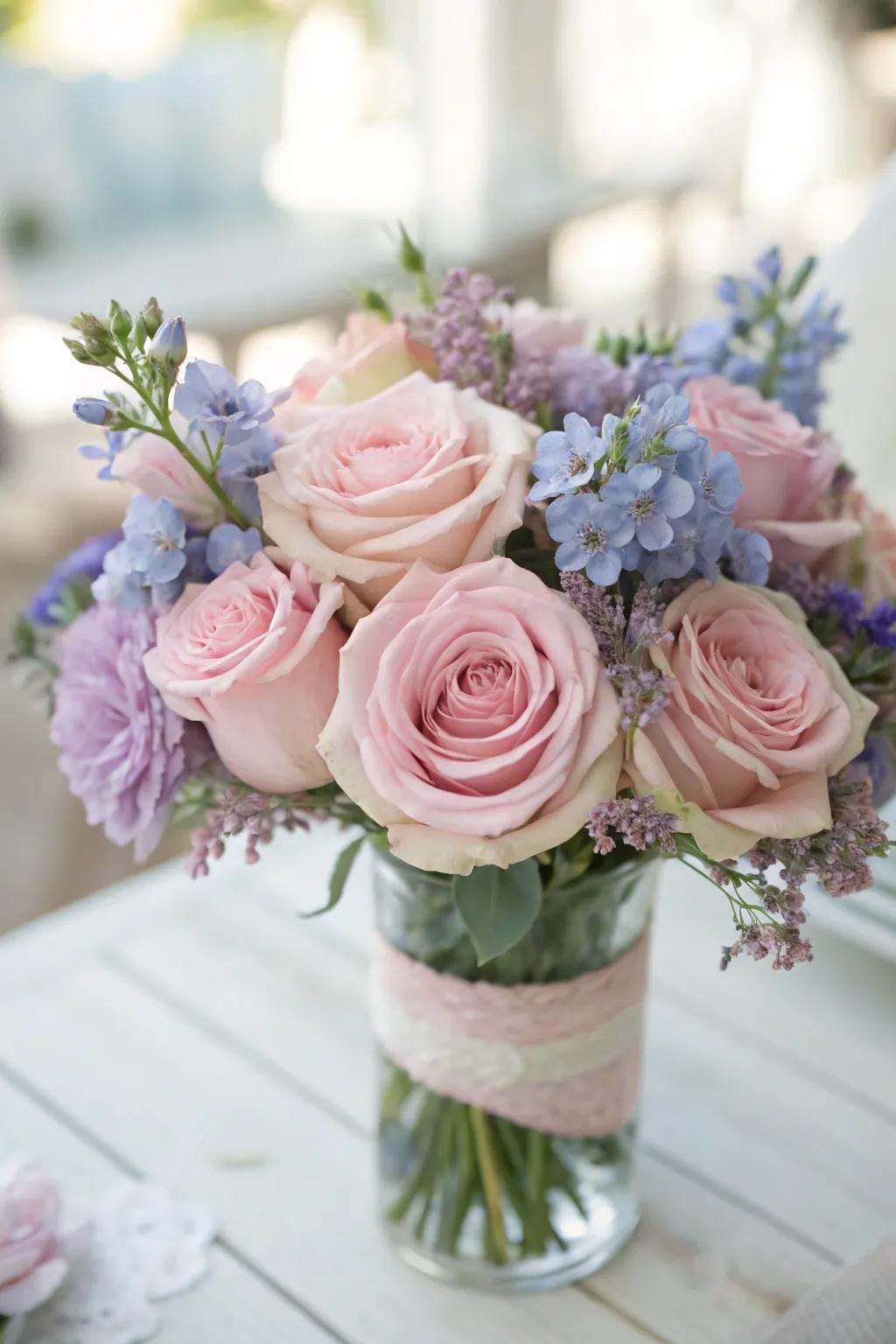 A dreamy pastel arrangement for a gentle and elegant celebration.