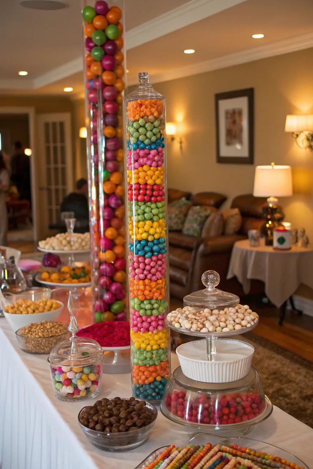Confection summits fashion an arresting centerpiece for your graduation setting.
