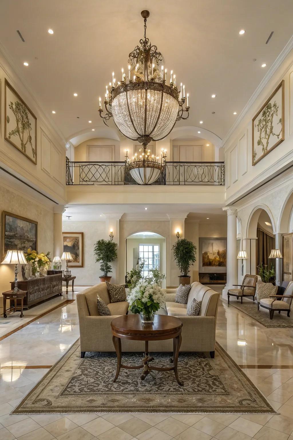 Symmetrical arrangements fabricate a balanced and harmonious majestic entryway.