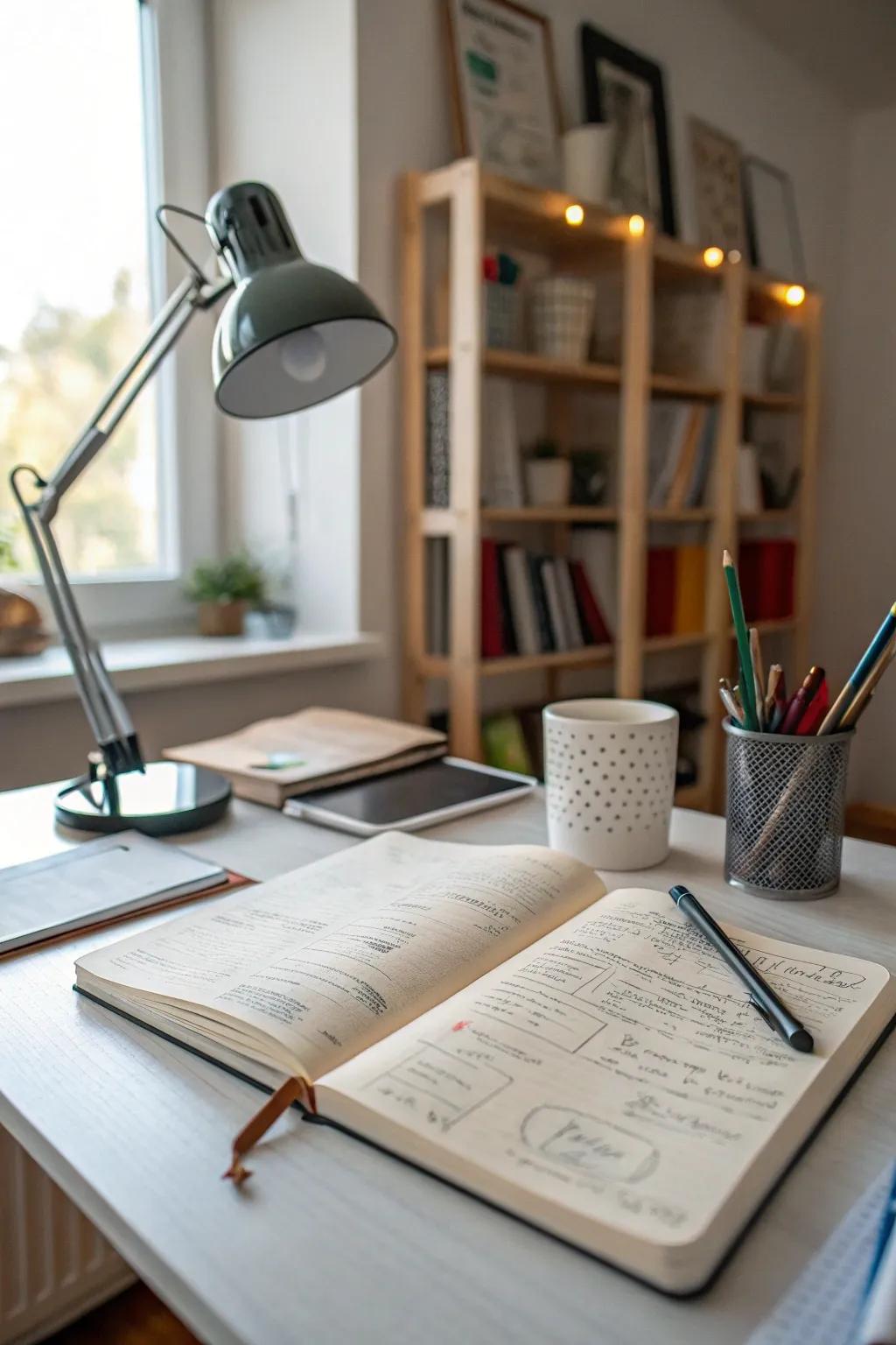 A notebook is an essential tool for jotting down creative ideas.