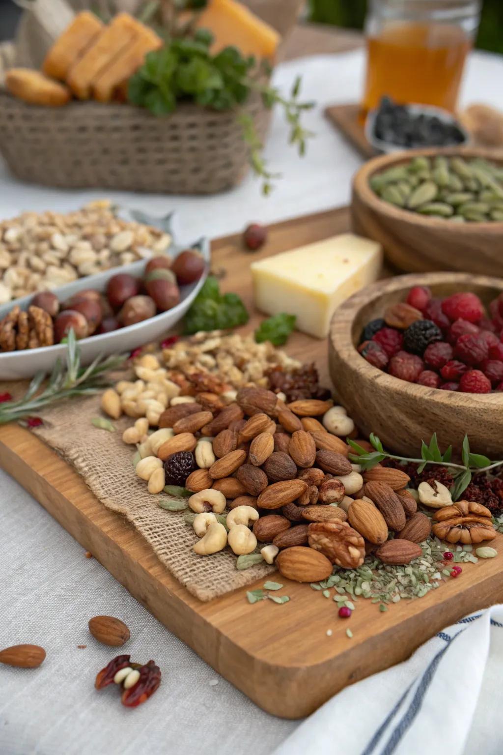 A crunchy mix of nuts and seeds for snacking.