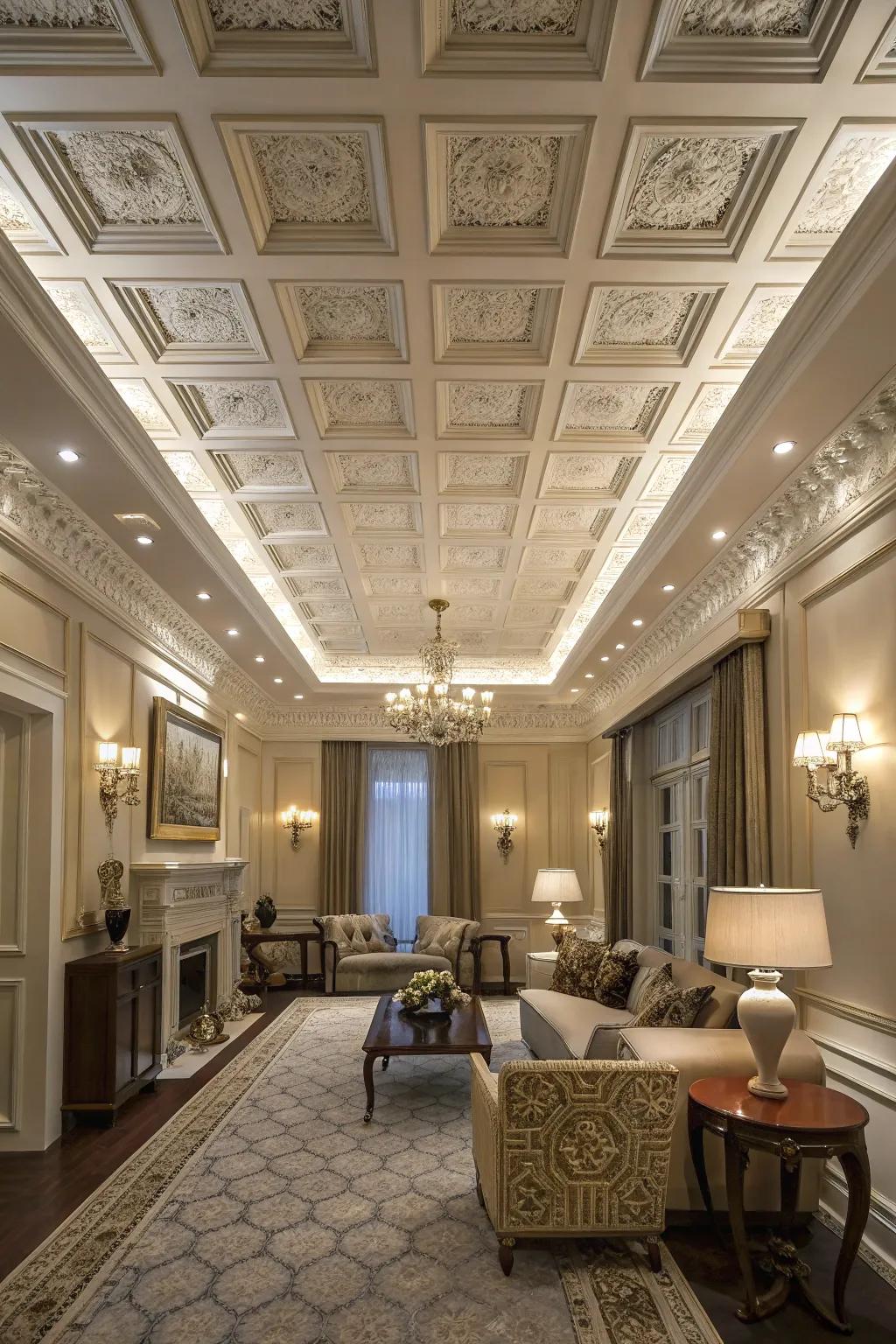Recessed grid ceilings impart sophistication and structural intrigue.
