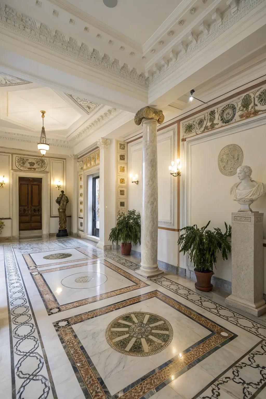Stone flooring lends elegance and practicality to Greek interiors.