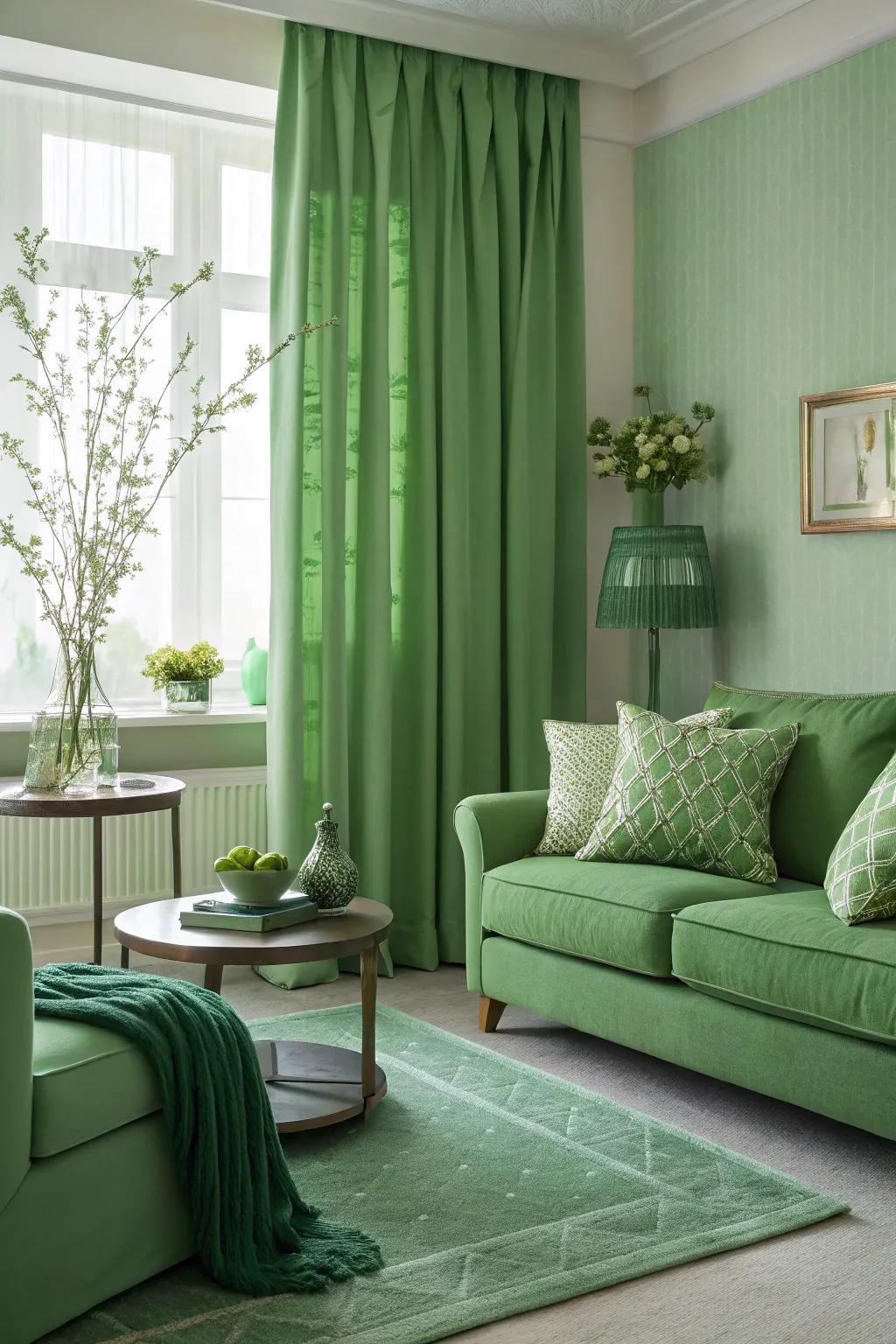 A monochromatic verdant scheme envelops your space in serenity.