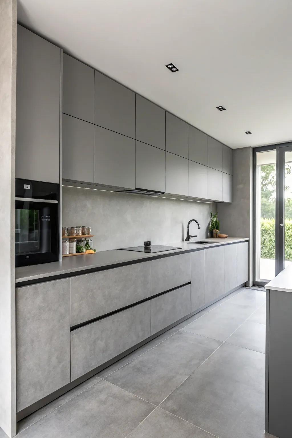 A minimalist kitchen designed with a soothing single-color scheme.
