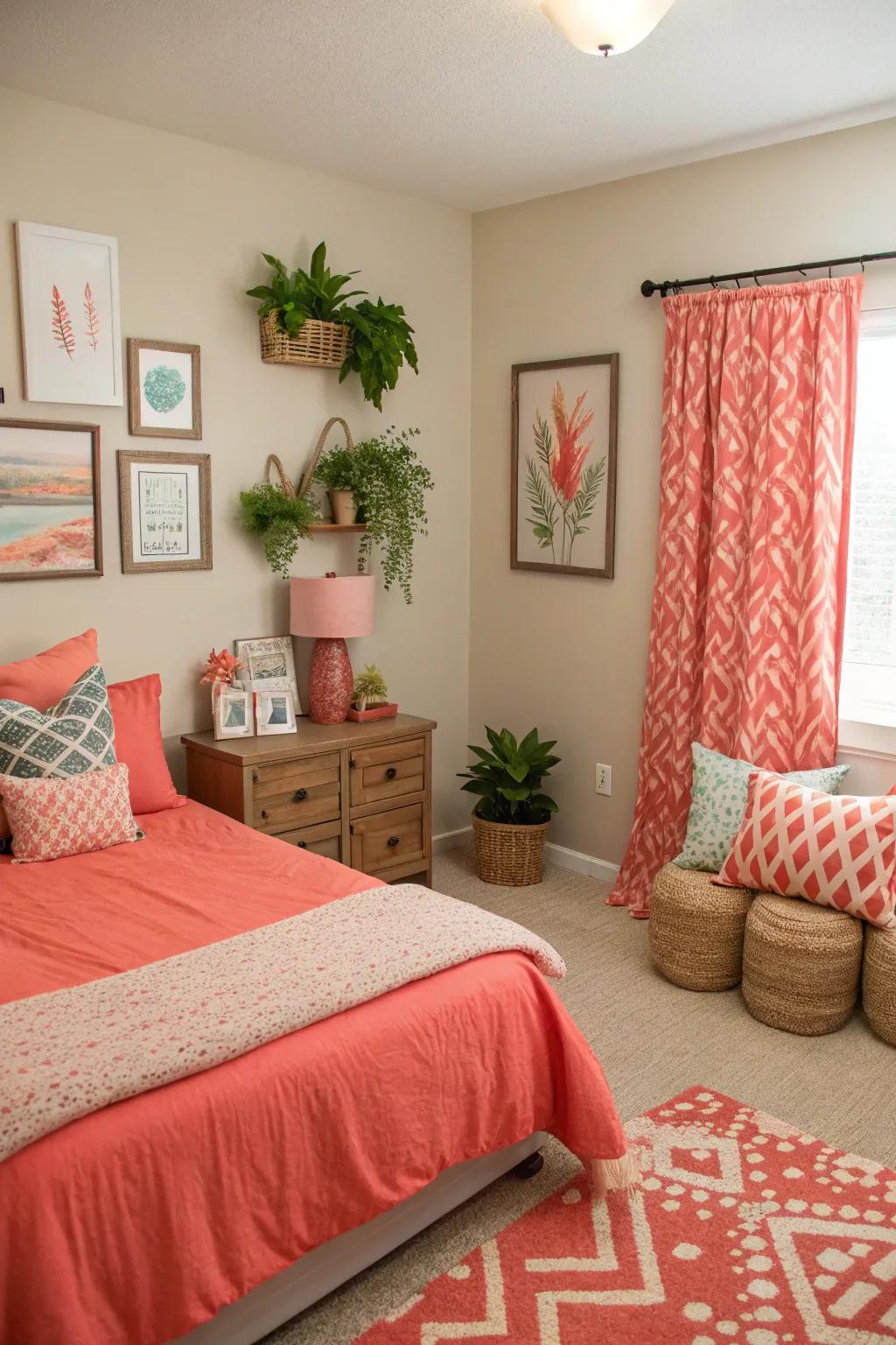 A guest room featuring vibrant red touches for a lively atmosphere.