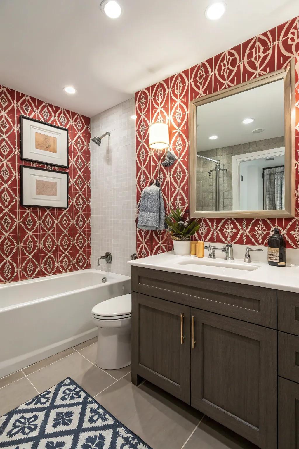 Wallpaper transforms this bathroom with a touch of personality.
