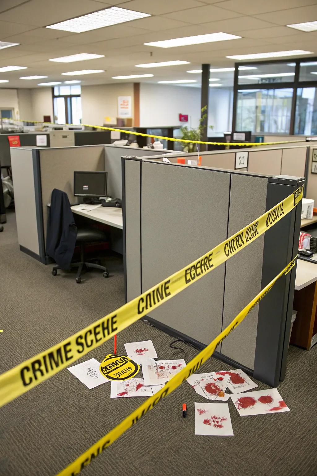 Create a crime scene chaos with detailed and dramatic elements.