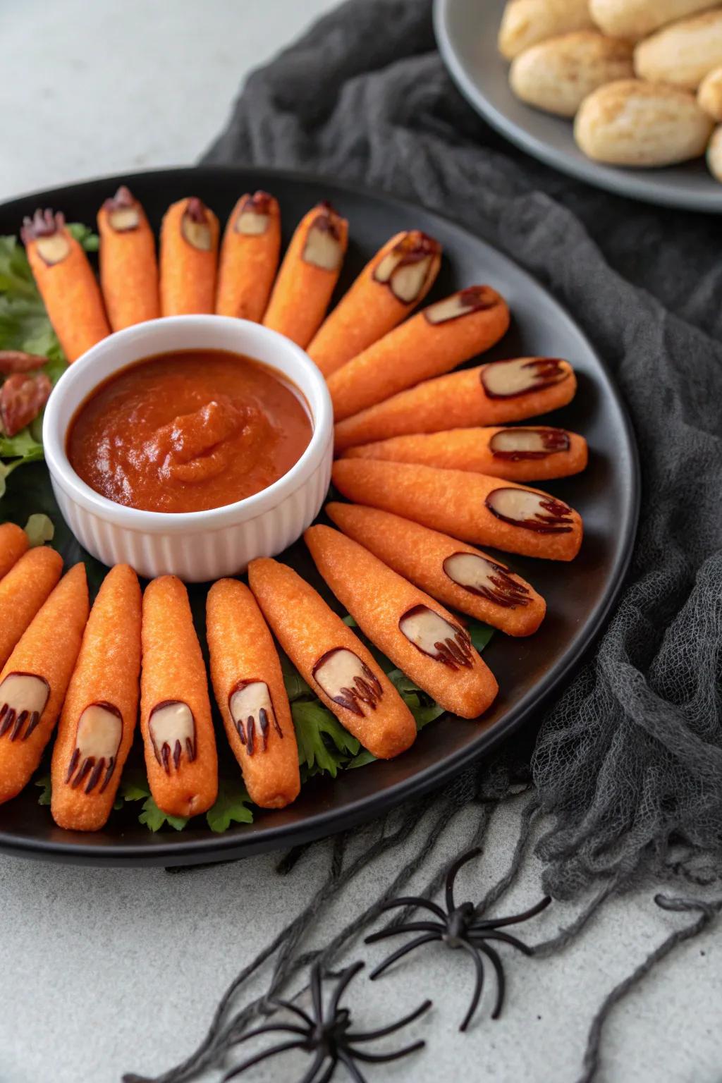 Eerie root fingers that are a nutritious Halloween snack.