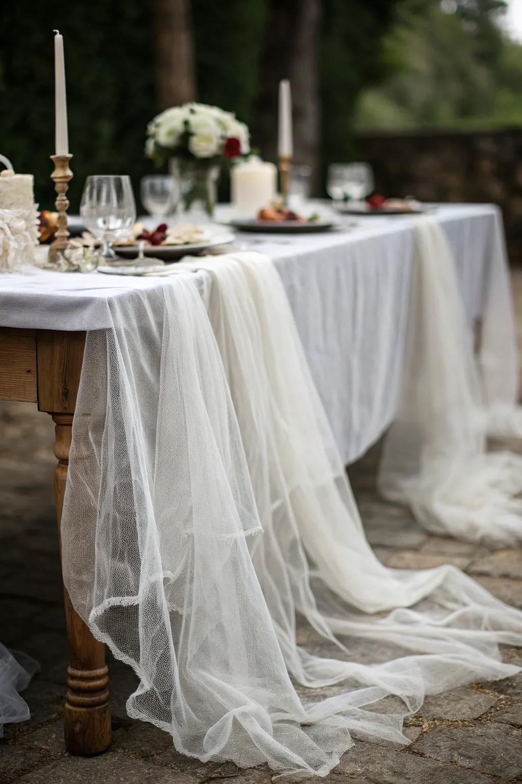 A ghostly table runner adds a soft, ethereal touch.