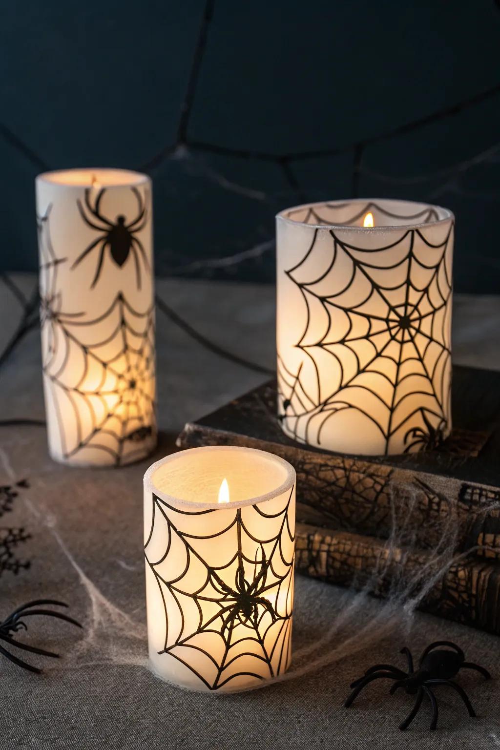 Adhesive film-enrobed lights fashion a haunting ambiance.
