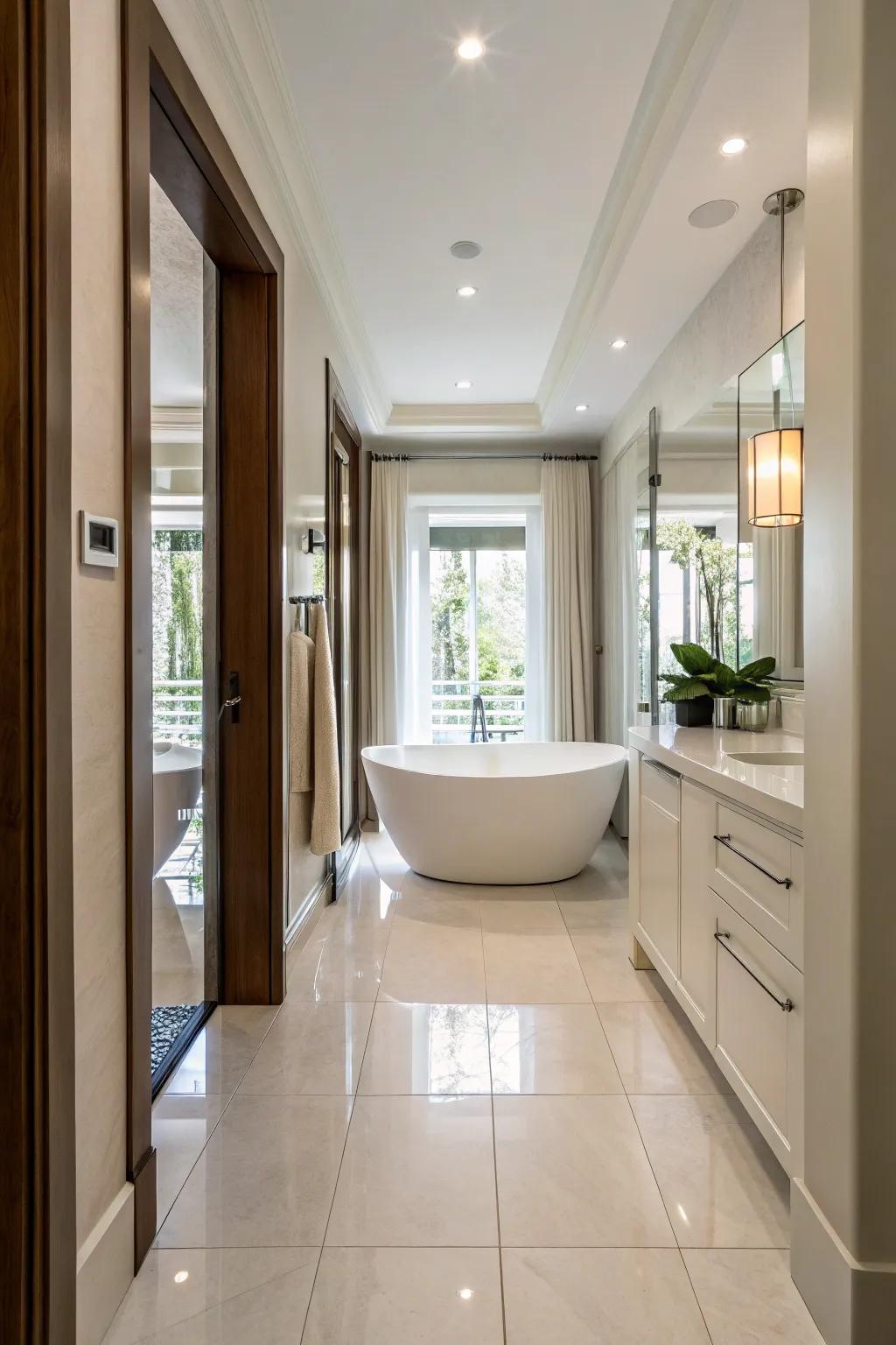 A standalone tub adds a touch of luxury.
