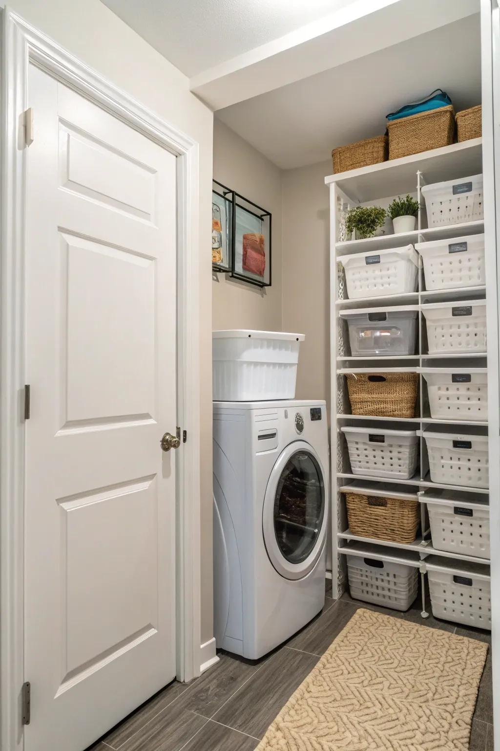 Stacking vertical bins make the most of storage space.