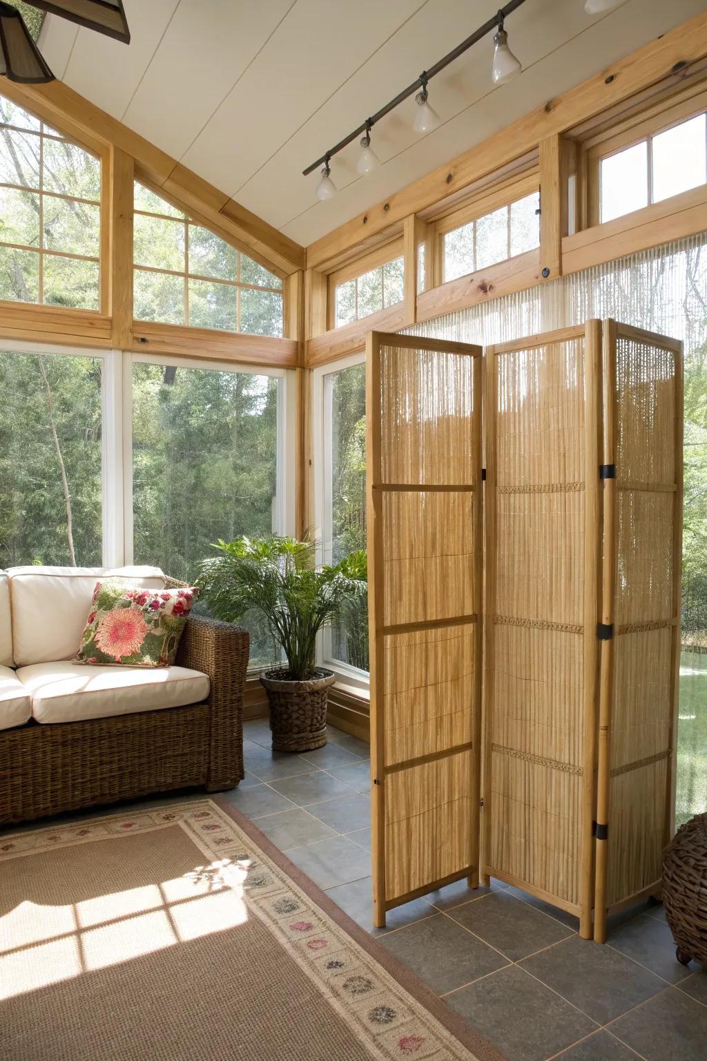 Bamboo screens introduce an eco-friendly, exotic touch.