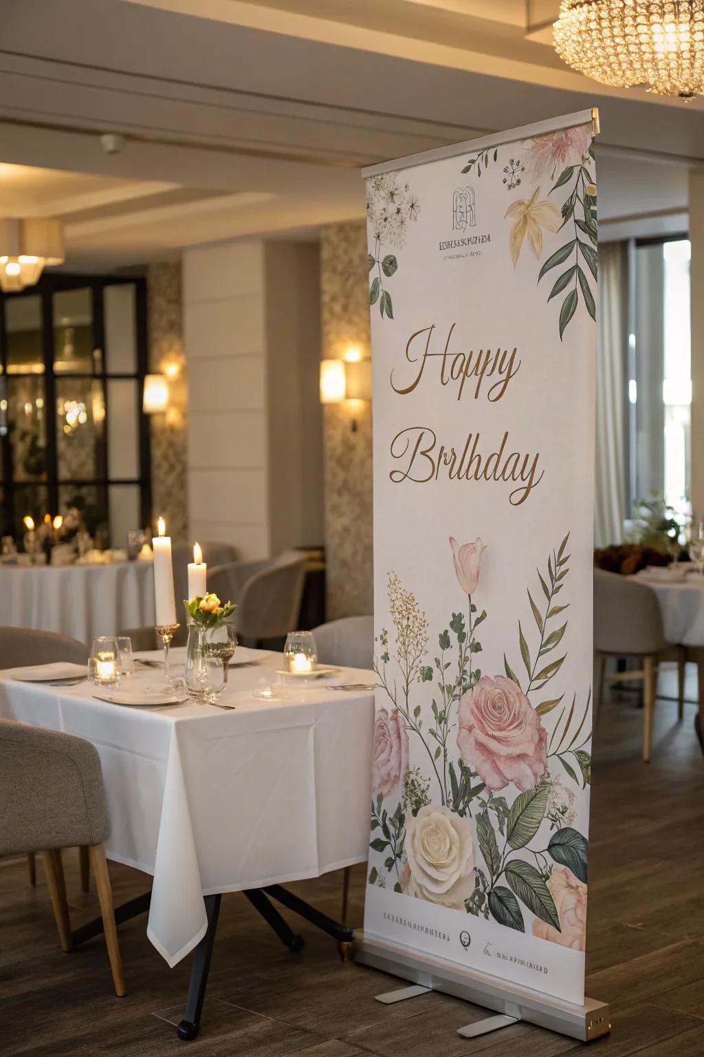 Elegant floral patterns bring sophistication to birthday decor.