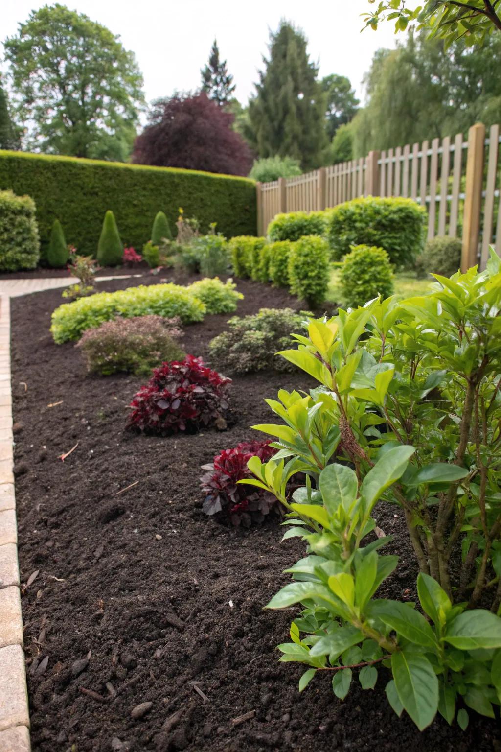 Bark chips enrich flower beds while preserving moisture.