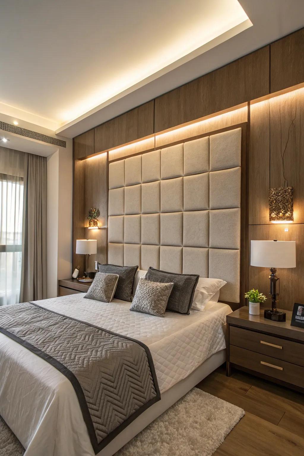 Add depth with floating panel headboards.
