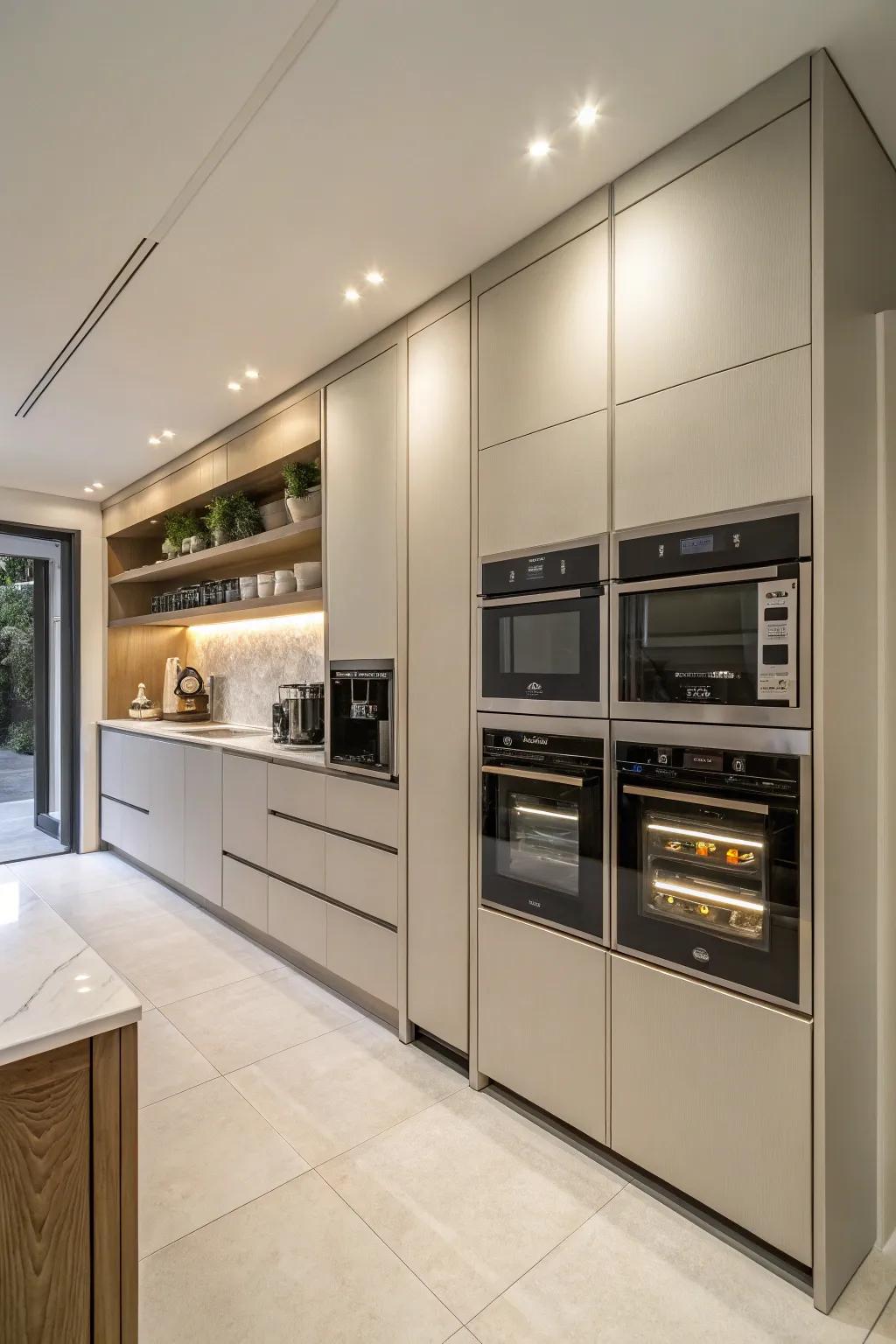 Smooth kitchen design with appliance garages
