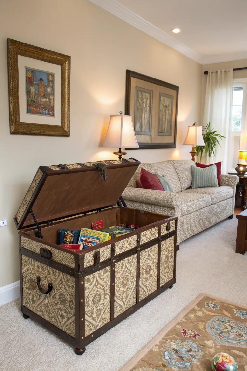 Decorative trunks offering stylish plaything storage.