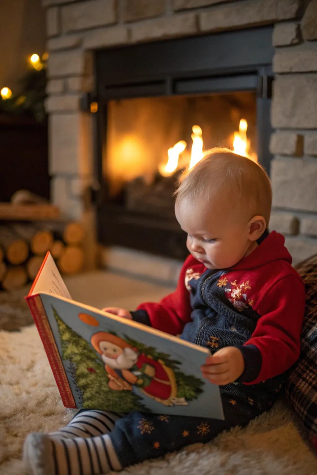 Comfortable storytime close to the fire makes magical holiday memories.
