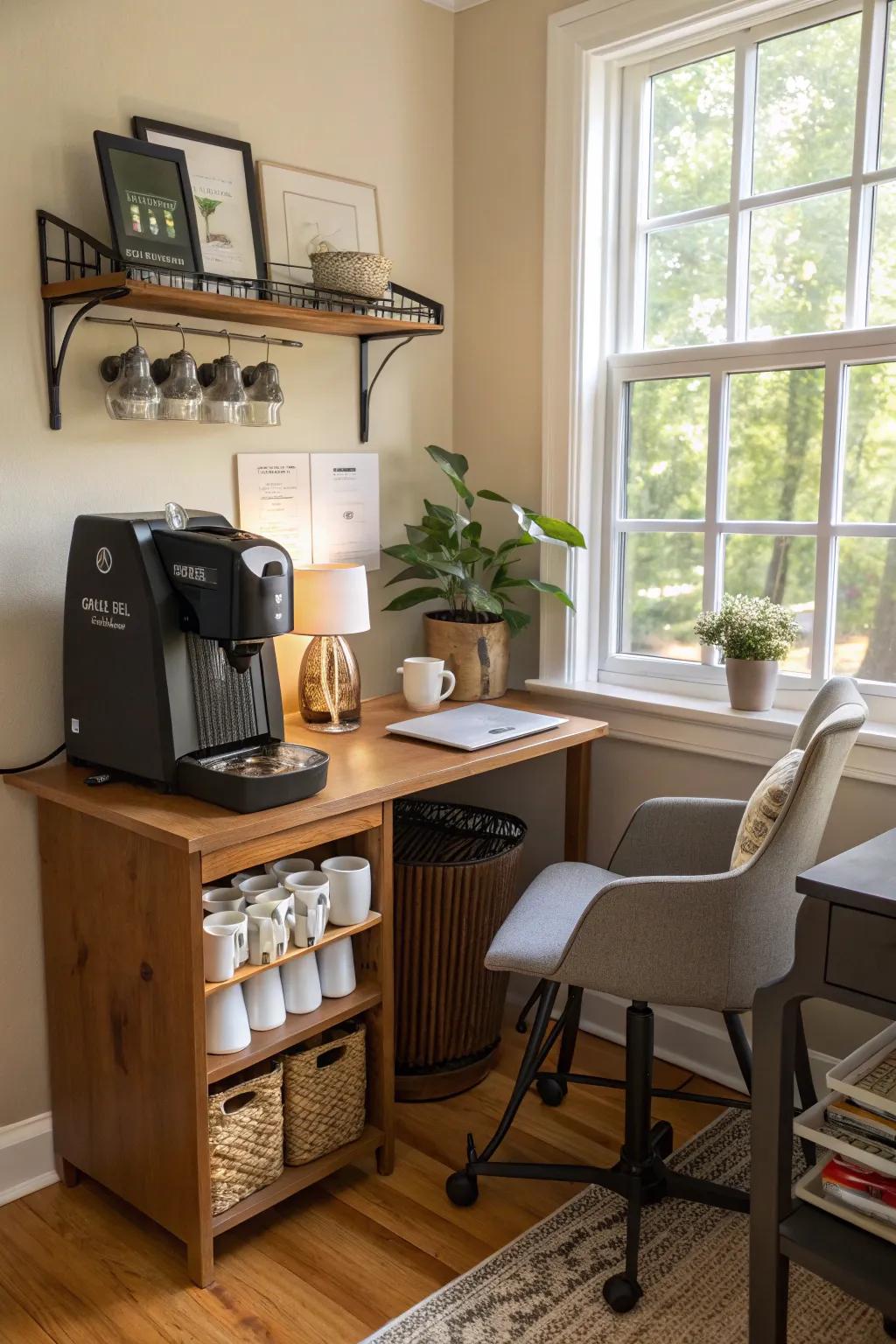 Having a coffee area means you can easily get a drink while you work.