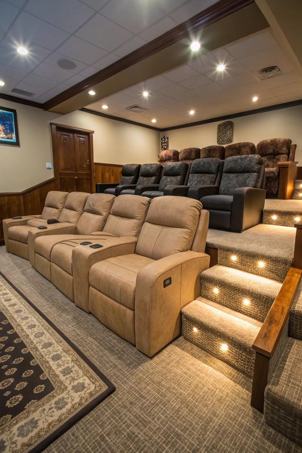 Mixed seating styles lend flexibility and comfort to your cinema.
