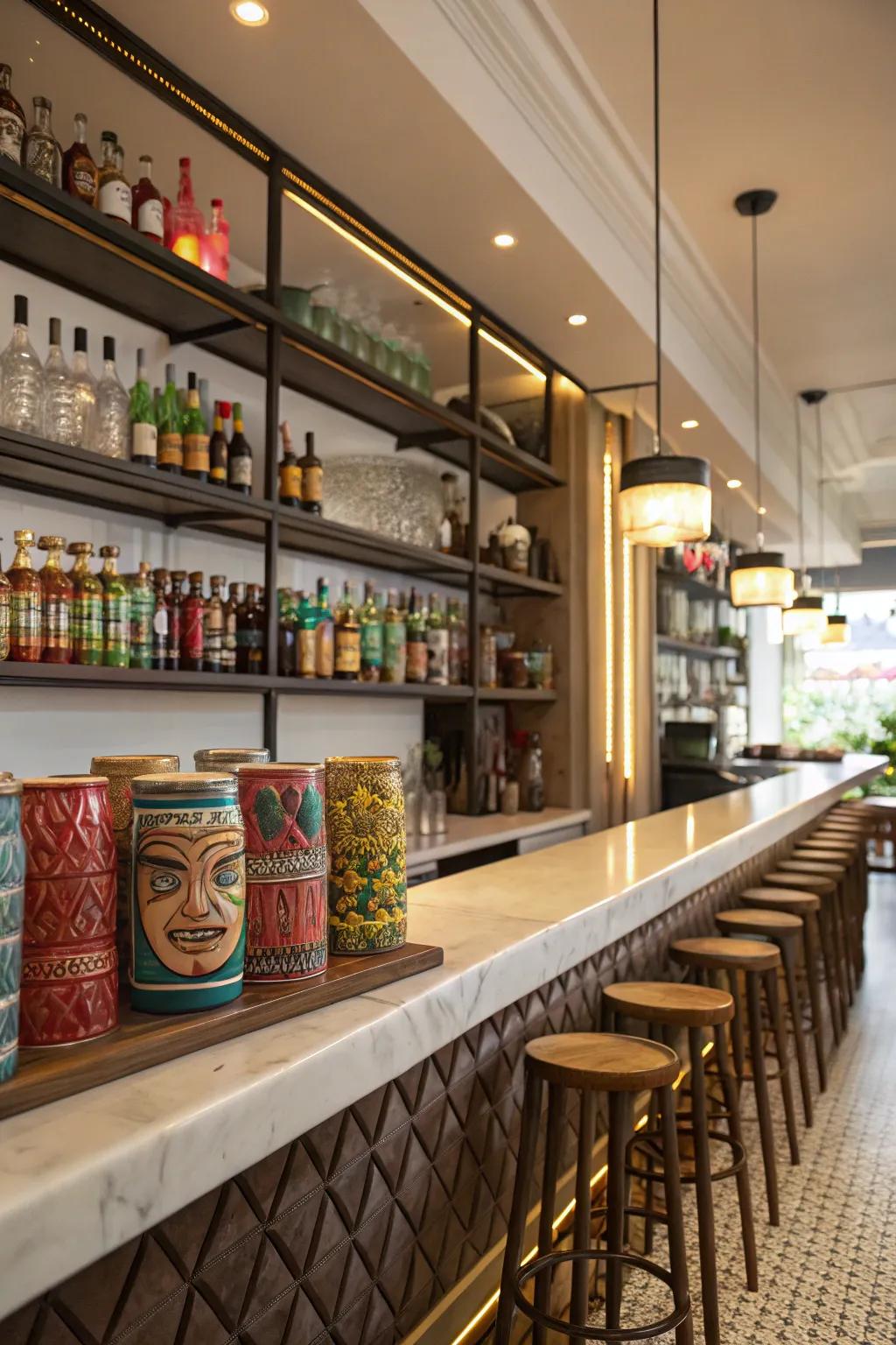 Display racks add practicality and style.