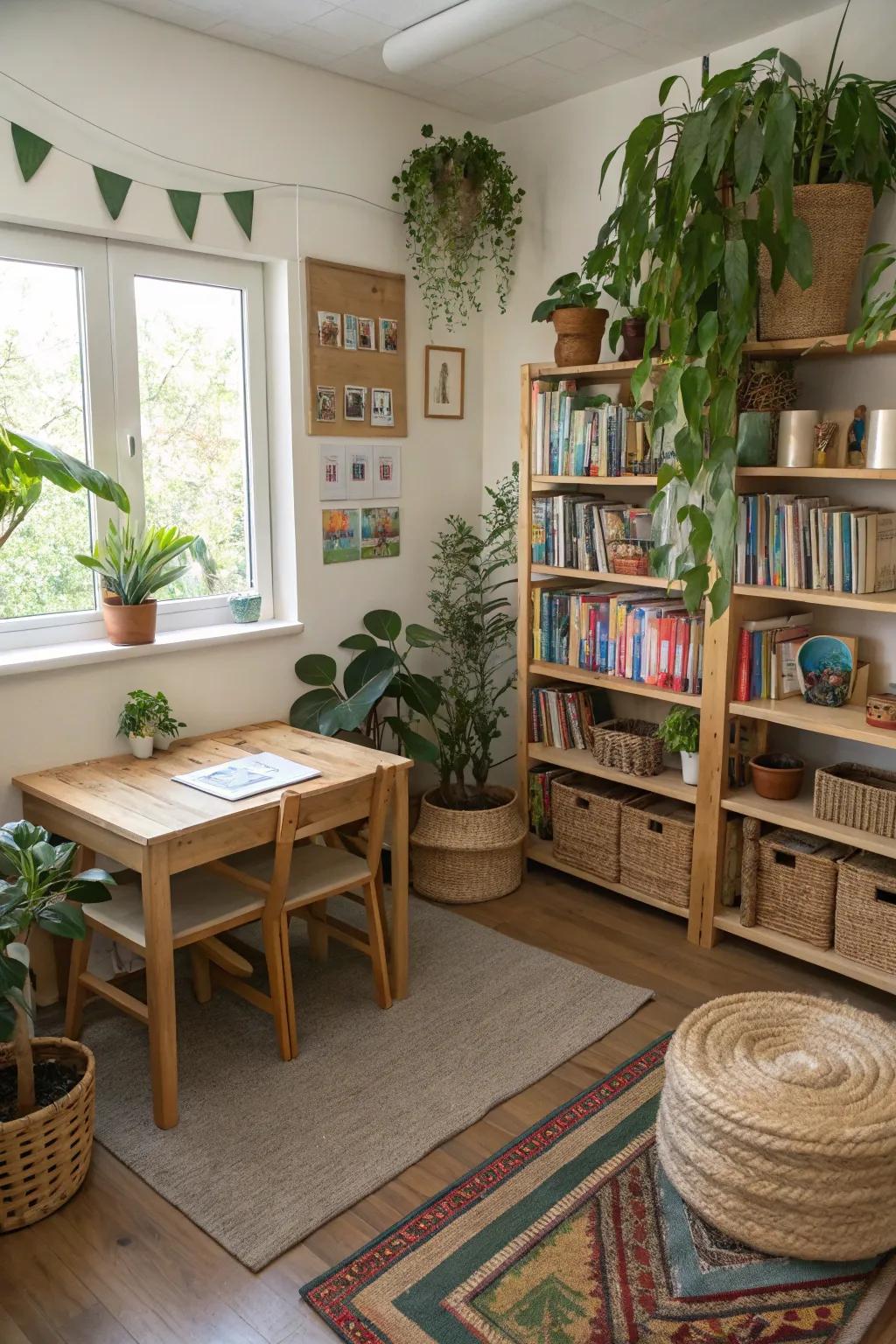 Natural elements bring tranquility and freshness to your homeschool area.