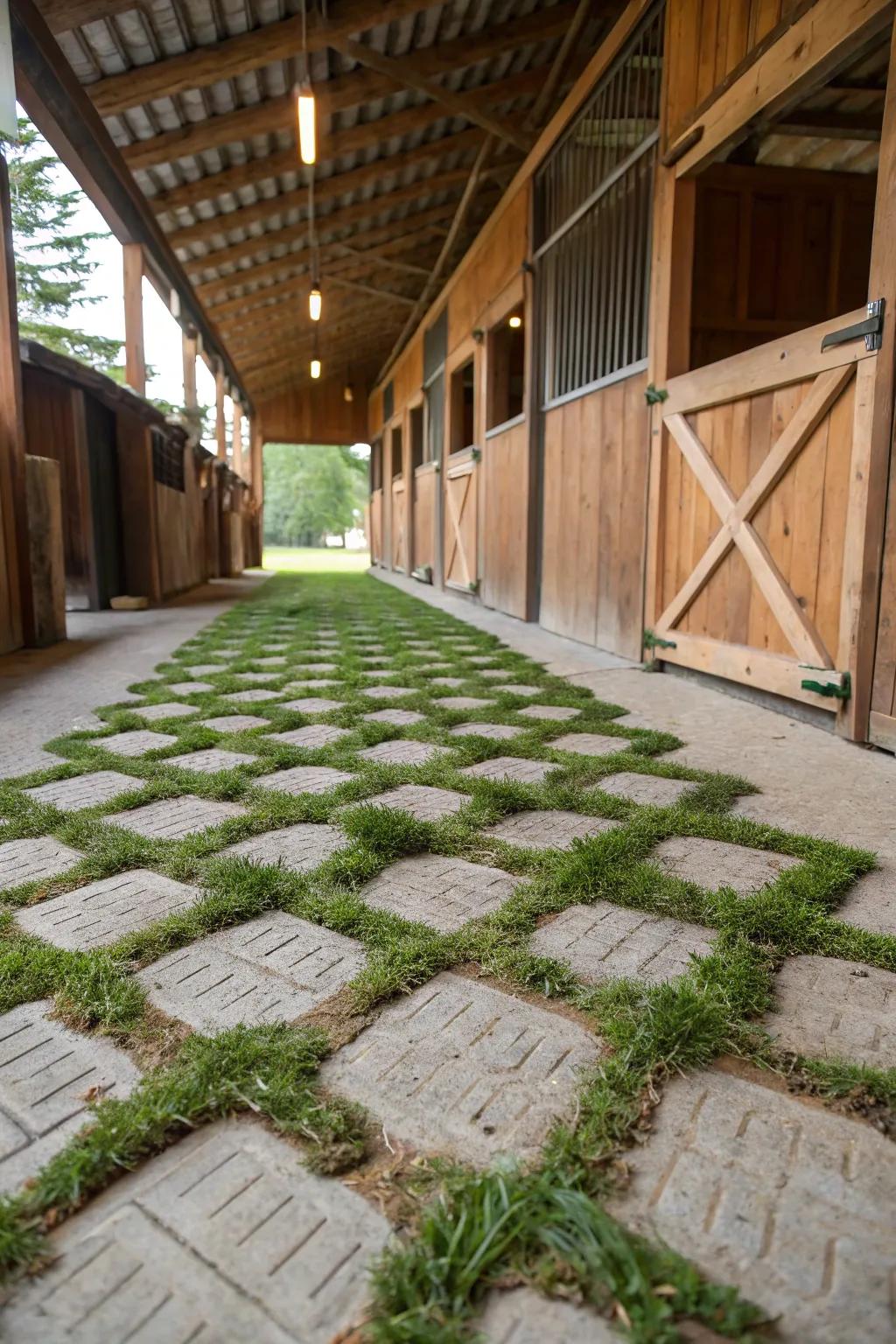 Turf paving stones offer a unique blend of firmness and natural beauty in equine facility walkways.