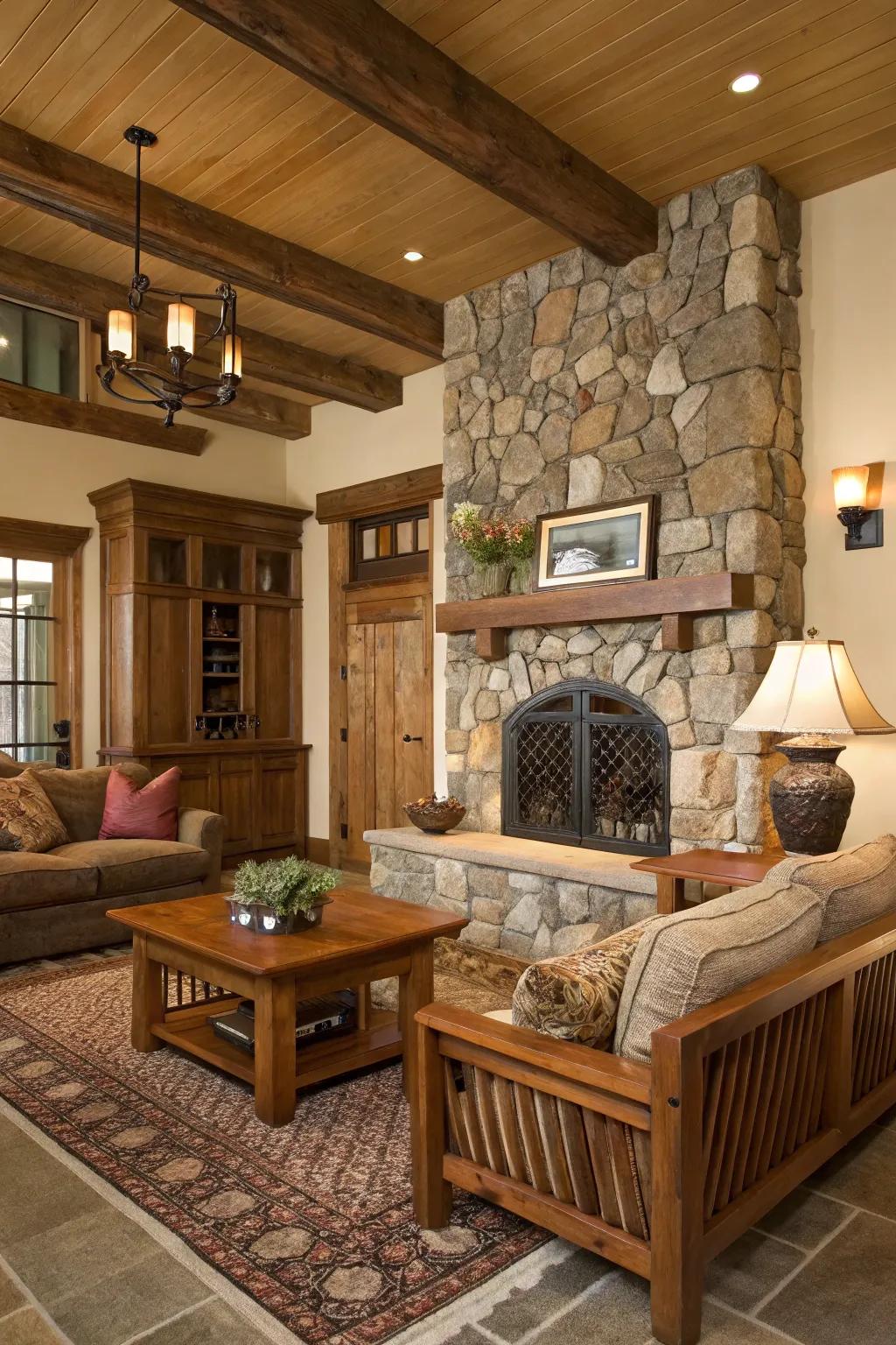 Unprocessed components like timber and stone bring warmth to your home.