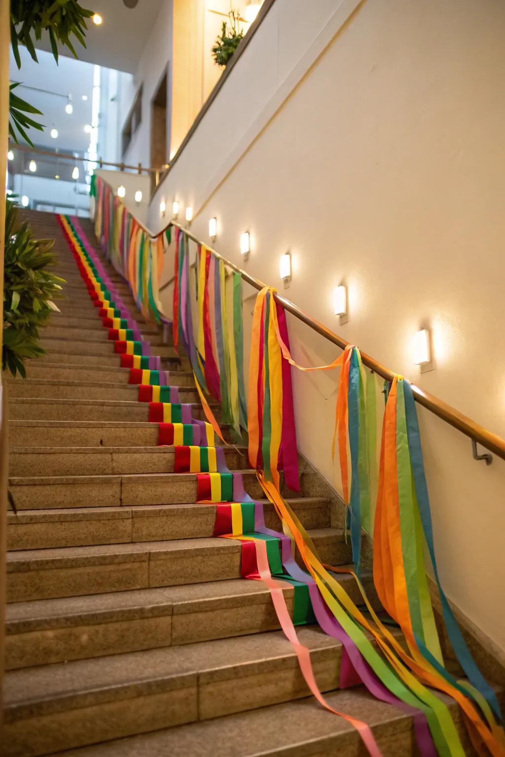 Add celebratory charm to stairways with streamers.