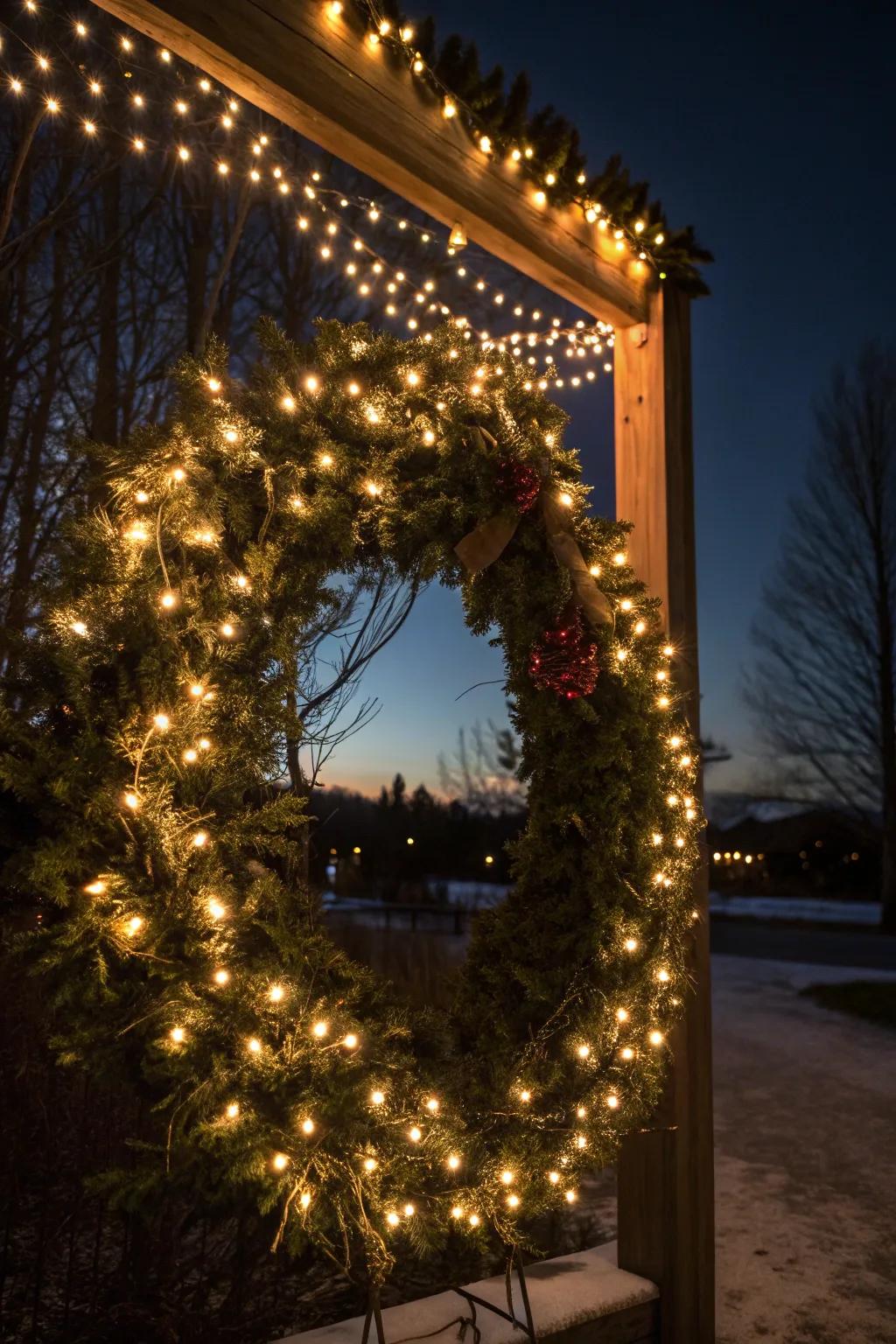 Make your wreath glow with an encircling framework of lights.