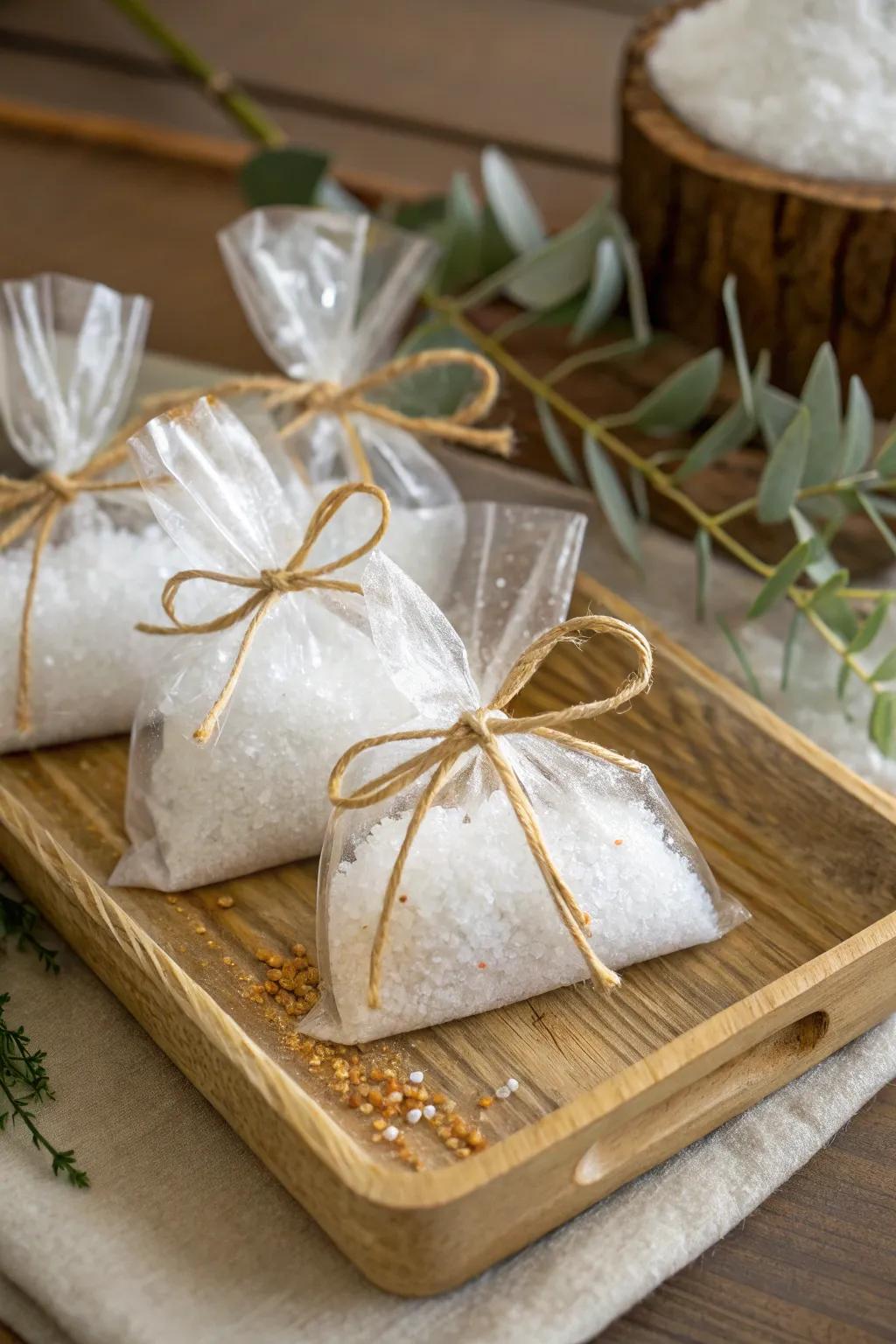 Stylish and eco-friendly Epsom salt storage in cellophane bags