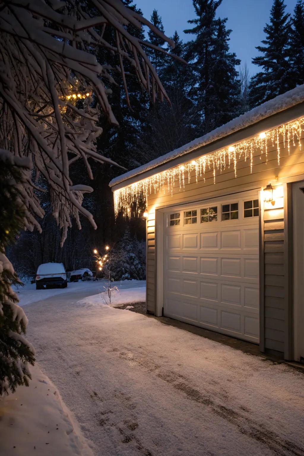 Garage doors adorned with dazzle drops, brightening up the driveway.