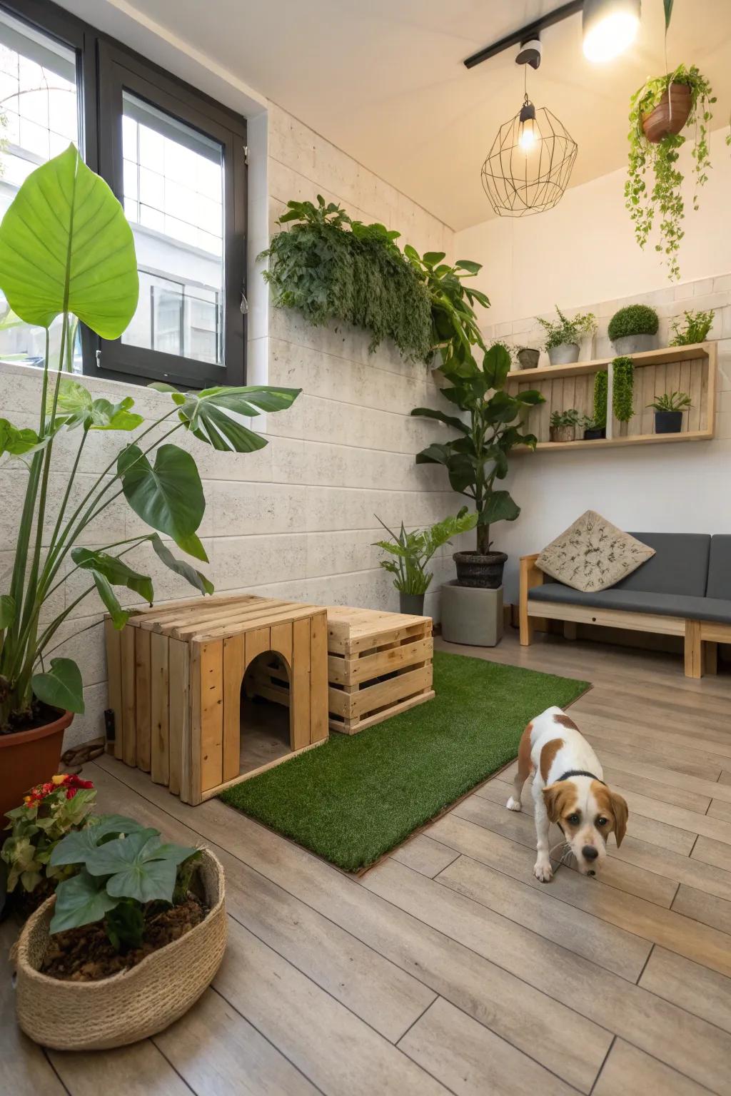 Earth-friendly elements foster a more sustainable dog space.