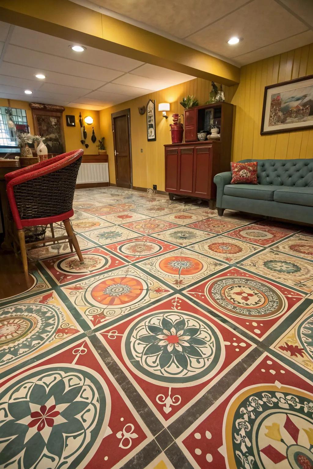 Patterned pressurized board adds a retro flair.