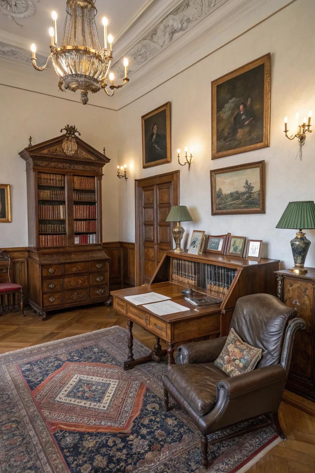 Ancient pieces infuse history and dimension into the interior.