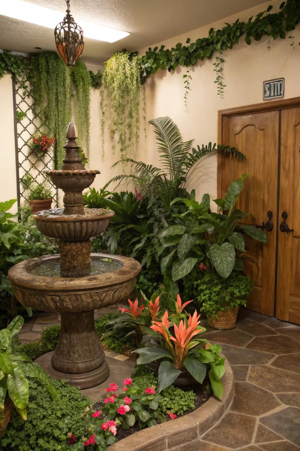 Water features contribute a soothing and natural soundscape to your jungle room.